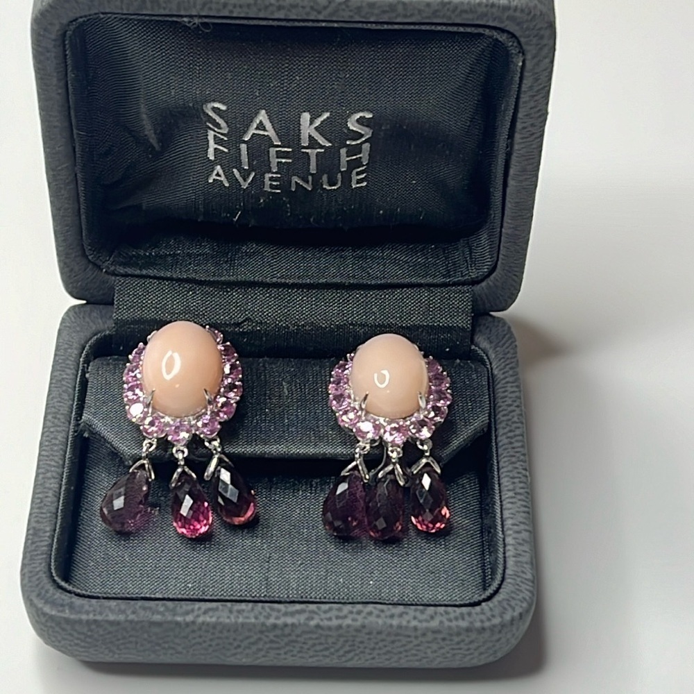 18KT PINK OPAL, PINK SAPPHIRE & PINK TOURMALINE EARRINGS - Picture 2 of 9